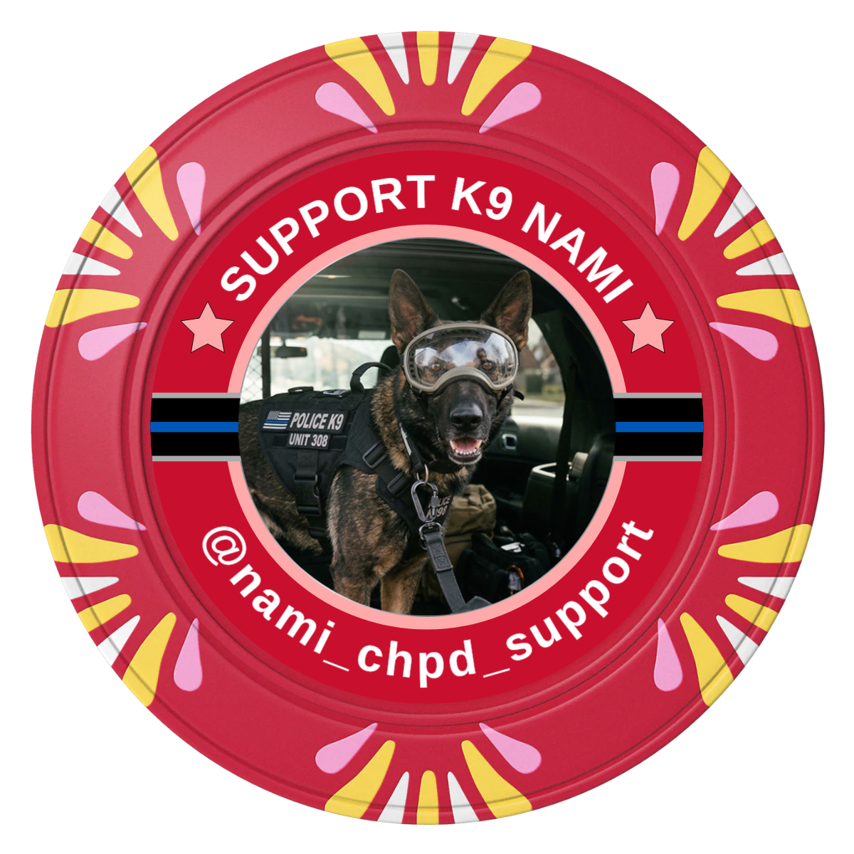 Police Department K9 #02 Clay Poker Chips - Red / Macau / 40mm - Front