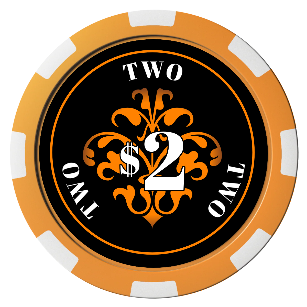 Gothic Revival Composite Poker Chips - Orange / 8 Spot - Front