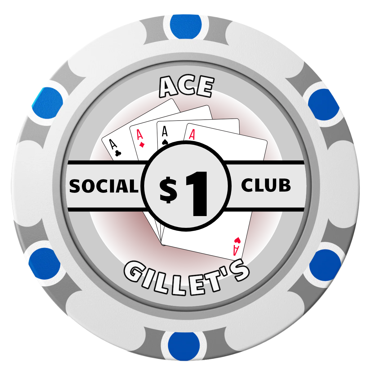 Ace Gillet's Clay Poker Chips - White / Monte Carlo / 40mm - Front