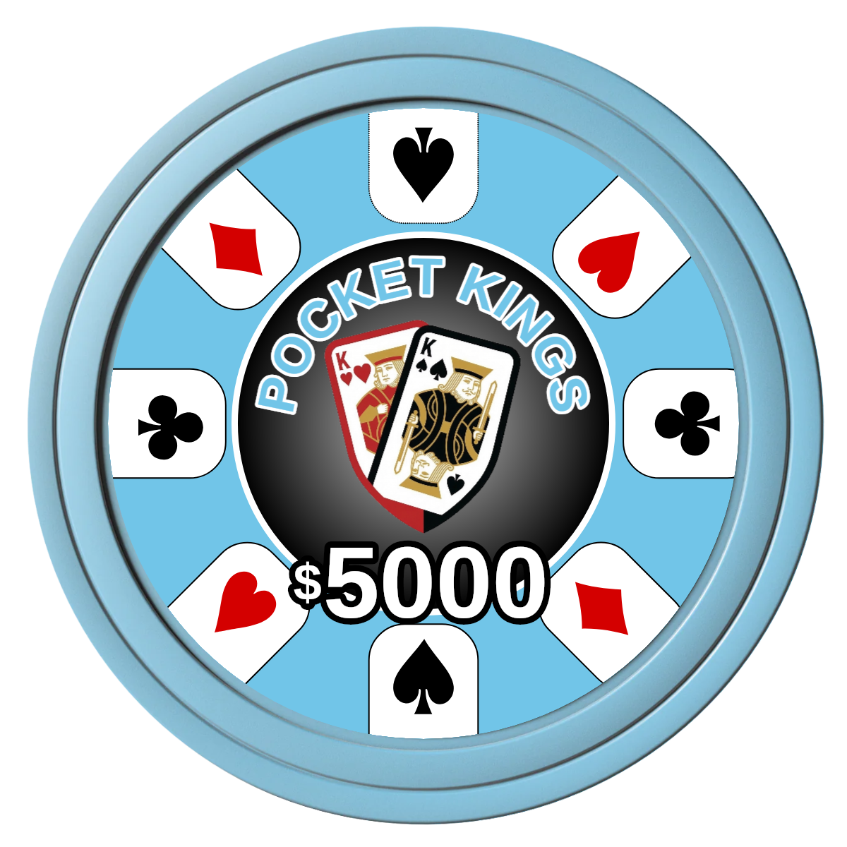 Pocket Kings Composite Poker Chips - Light Blue / Solid - Front