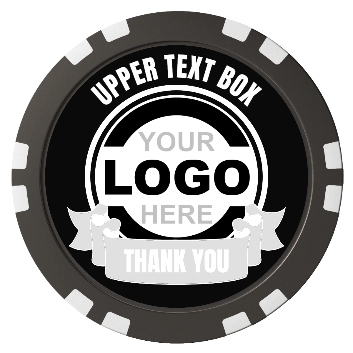 Lower Banner Composite Poker Chips - Black / Double Stripe - Front