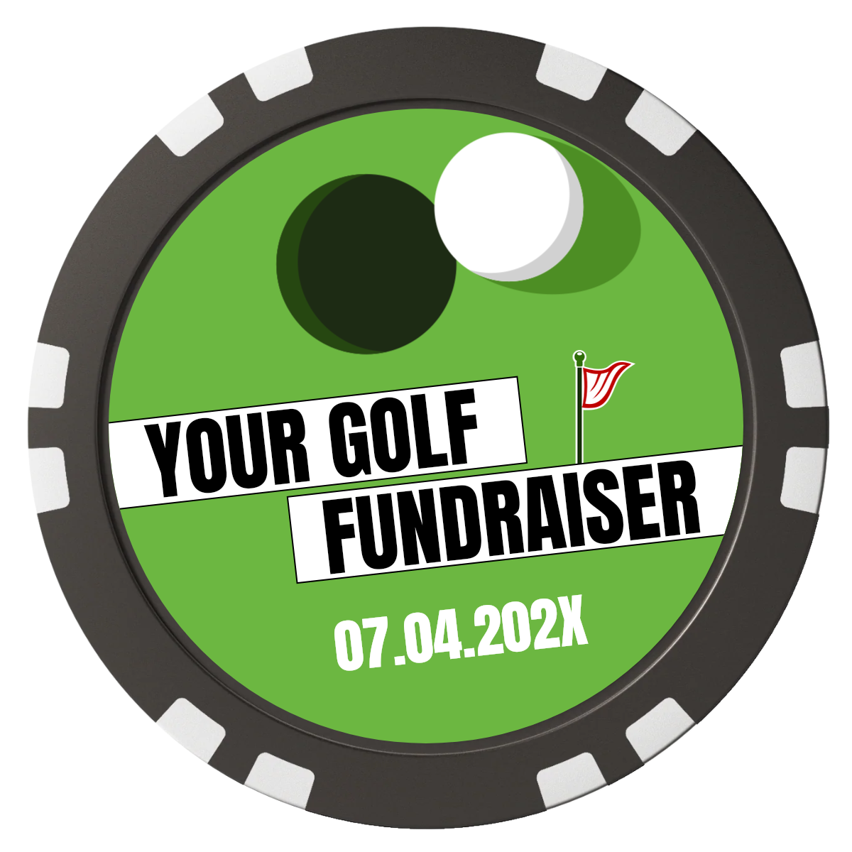 Putting Around Tournament Composite Poker Chips - Black / Double Stripe - Front