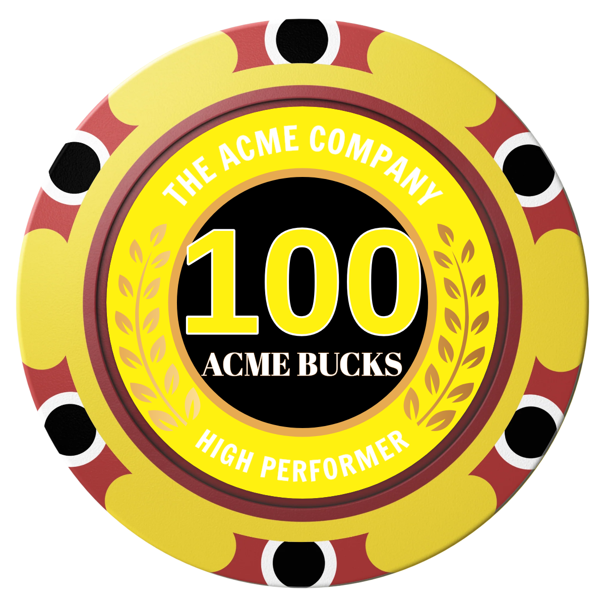 Achievement Wreath Clay Poker Chips - Yellow / Monte Carlo / 40mm - Front