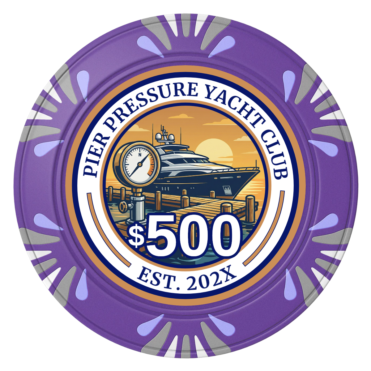 Anchor Down Card Room Clay Poker Chips - Purple / Macau / 40mm - Front