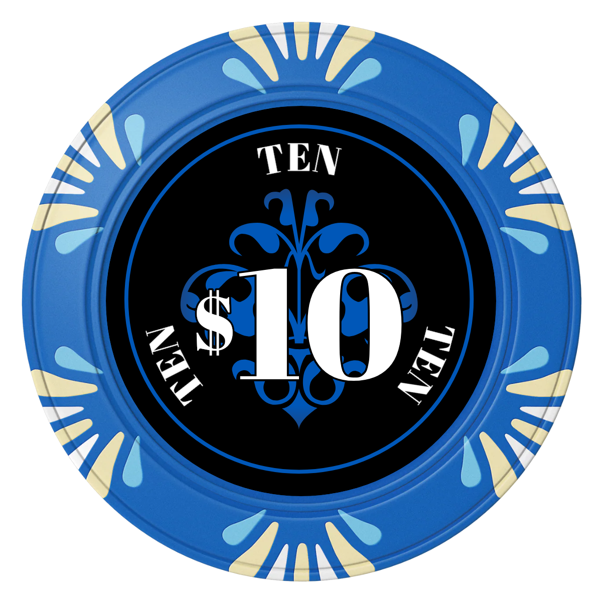Gothic Revival Clay Poker Chips - Blue / Macau / 40mm - Back