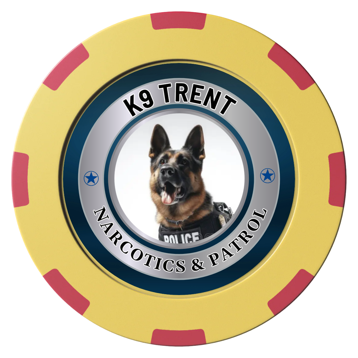 K-9 Trent Clay Poker Chips - Yellow / 8 Spot (2 Tone) / 40mm - Front
