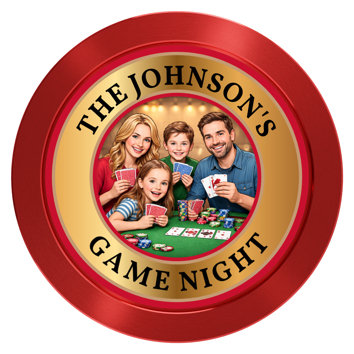 Family Game Night Aluminum Poker Chips - Red - Back