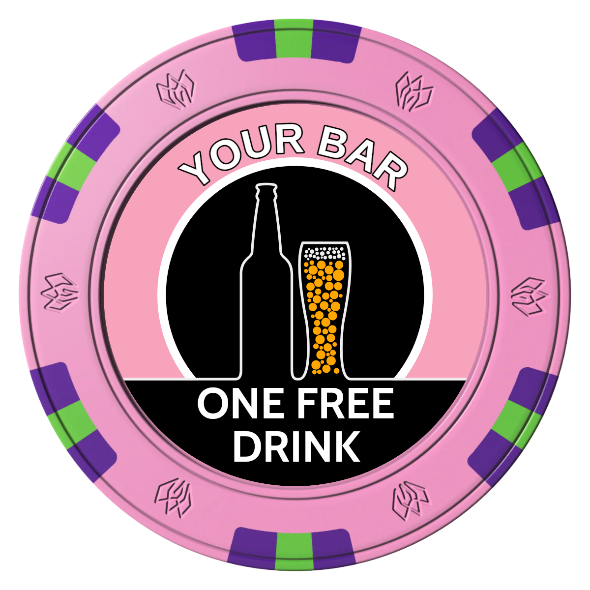 Beer and Glass Clay Poker Chips - Pink / 6 Spot Gem / 43mm - Front