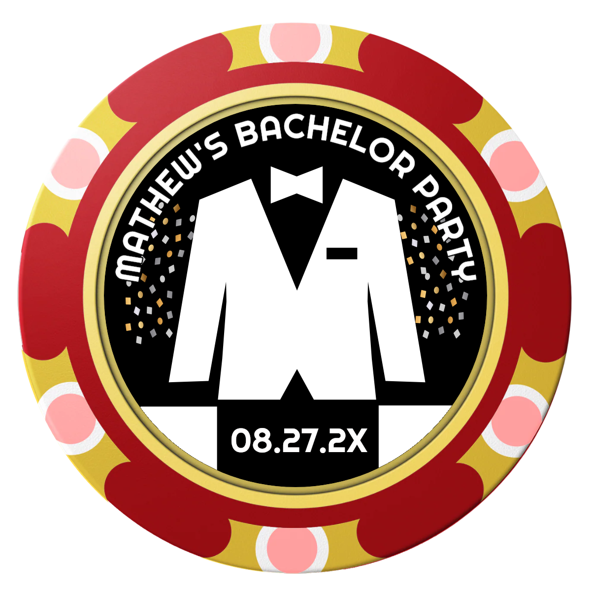 Bachelor No More Bowtie Clay Poker Chips - Red / Monte Carlo / 40mm - Front