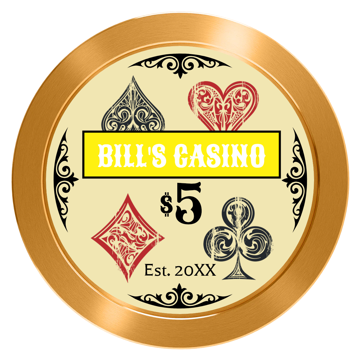Vintage Four Suits Aluminum Poker Chips - Gold - Front