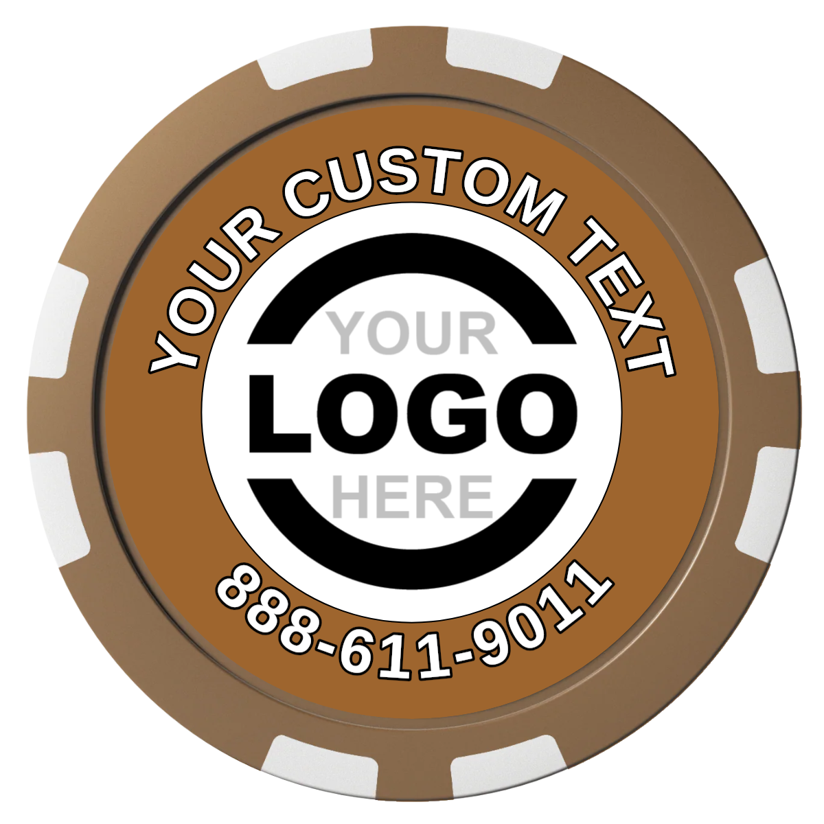 Branded Logo Composite Poker Chips - Brown / 8 Stripe - Front