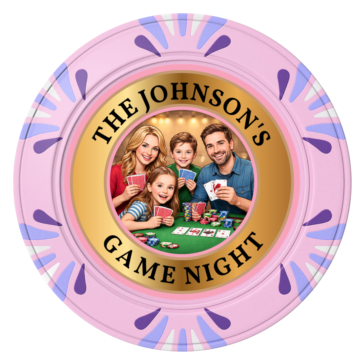 Family Game Night Clay Poker Chips - Pink / Macau / 40mm - Front