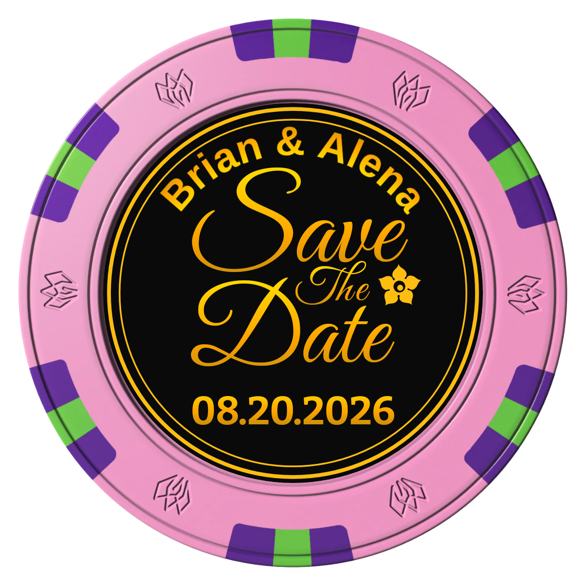 Save the Date Text Clay Poker Chips - Pink / 6 Spot Gem / 40mm - Front