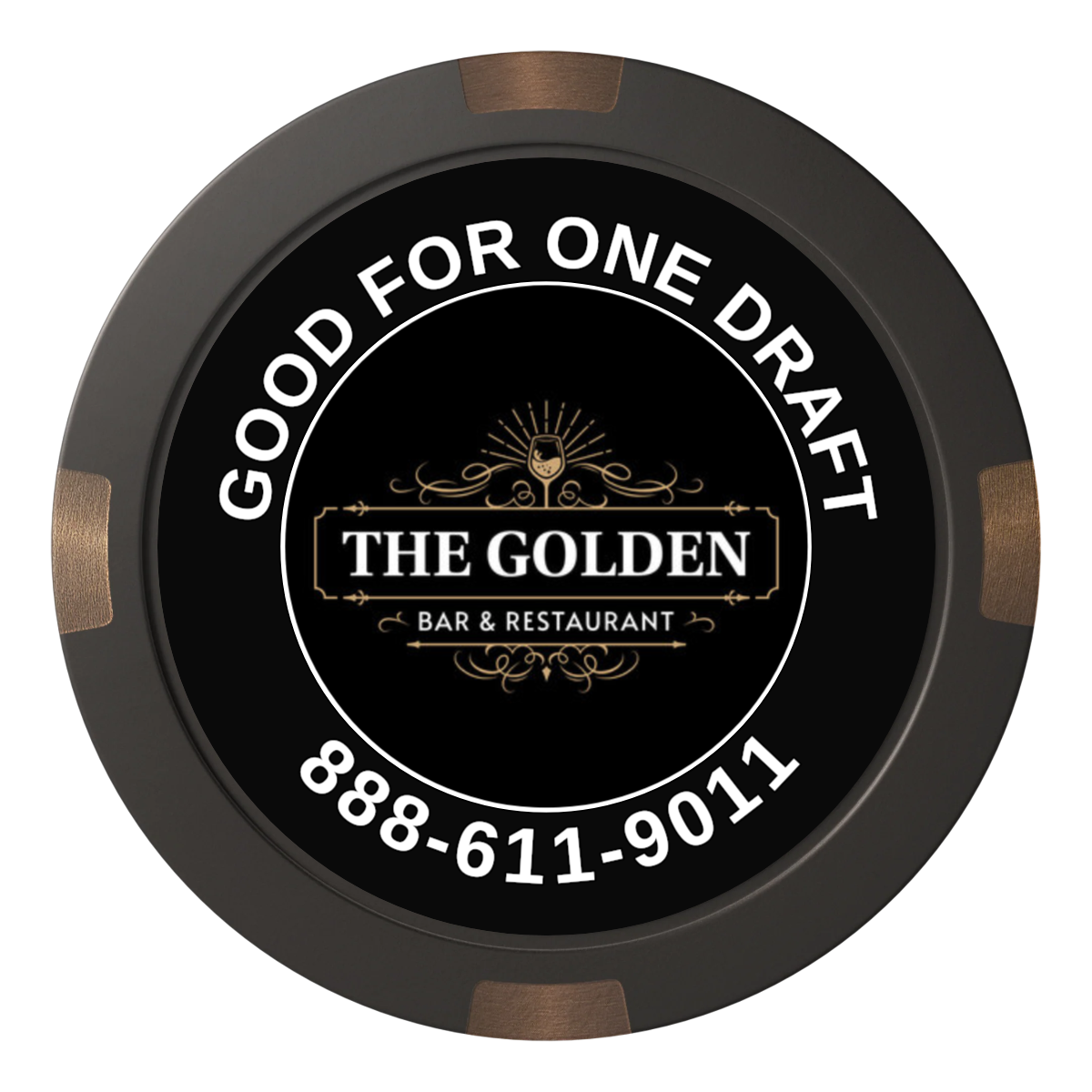 Branded Logo Bar Drink Token Composite & Metal Hybrid Poker Chips - Black / 4 Spot - Back