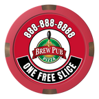 Brew Pub or Pizzeria with Logo Composite & Metal Hybrid Poker Chips - Red / 4 Spot - Front