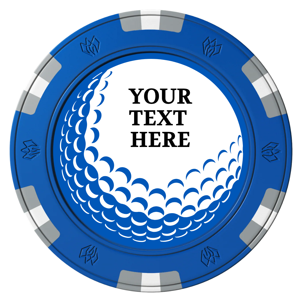 Hole In One Clay Poker Chips - Blue / 6 Spot Gem / 40mm - Front