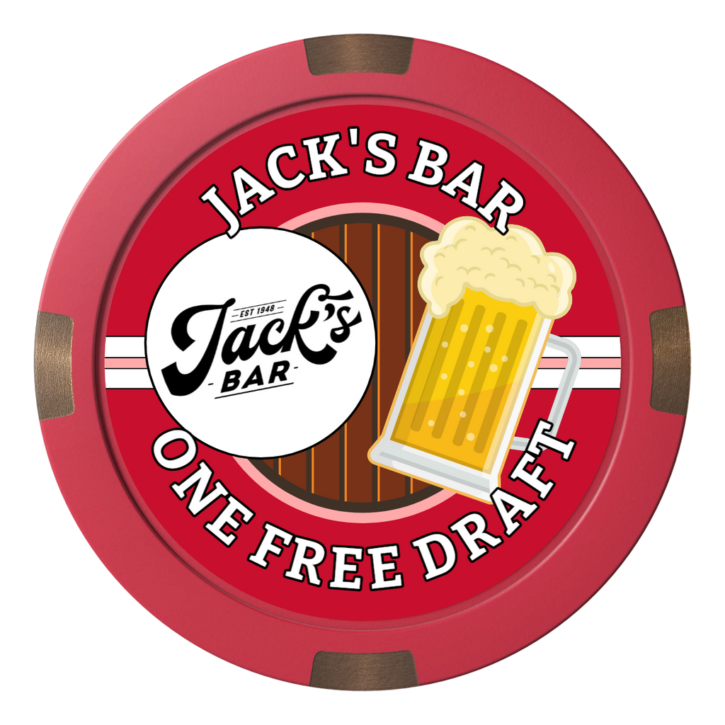Jack's Bar Composite & Metal Hybrid Poker Chips - Red / 4 Spot - Front