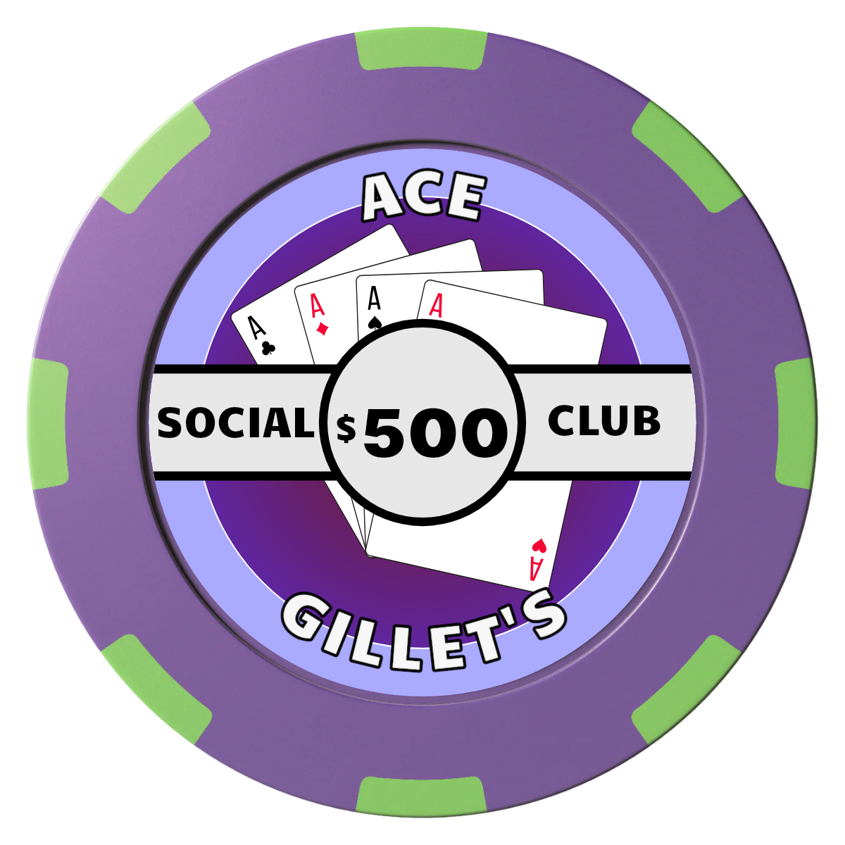 Ace Gillet's Clay Poker Chips - Purple / 8 Spot (2 Tone) / 40mm - Front