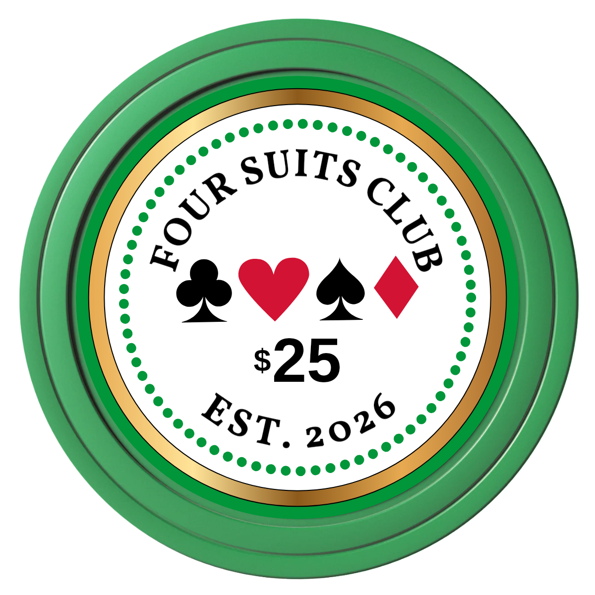 Fours Suits Club Composite Poker Chips - Green / Solid - Front
