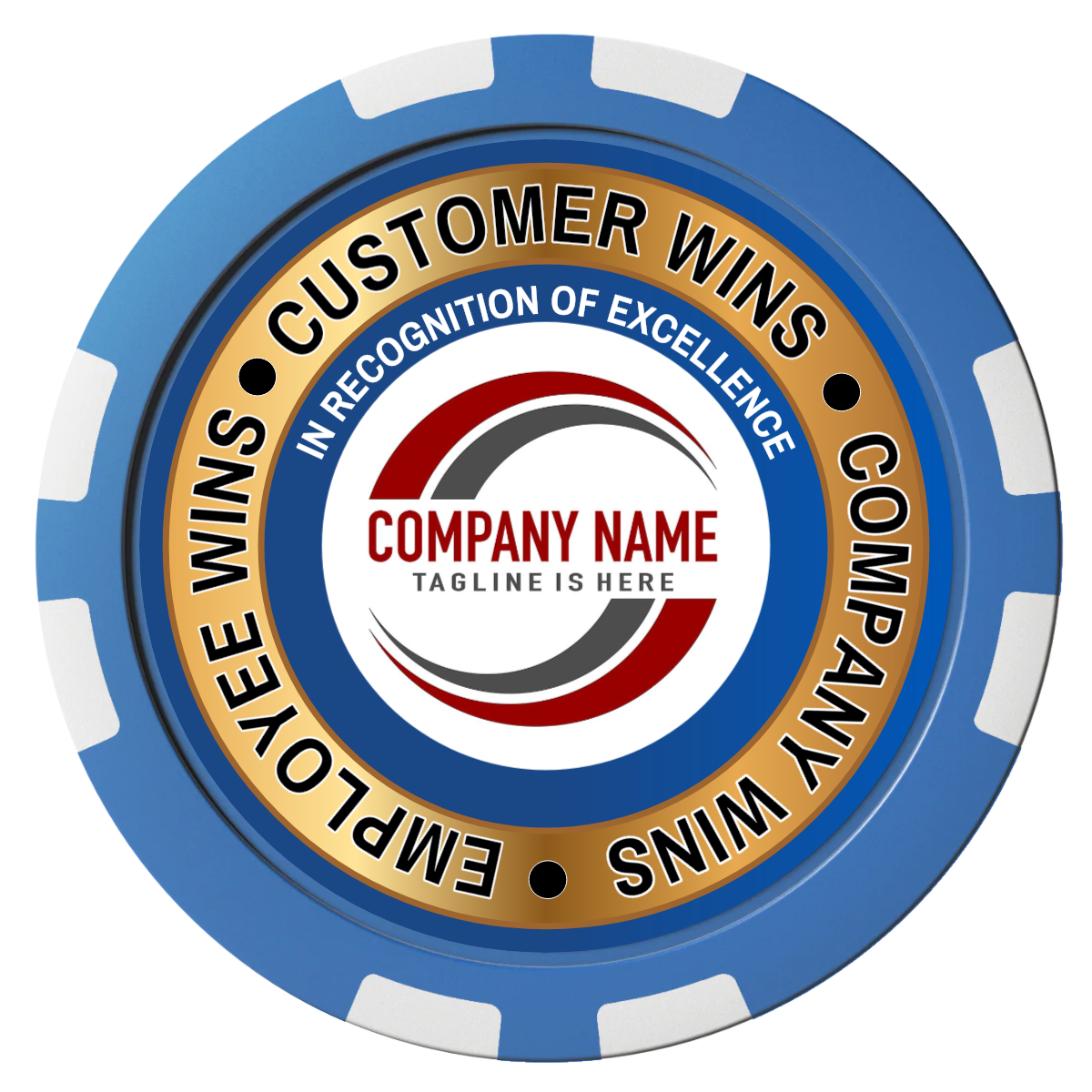 Gold Standard Composite Poker Chips - Blue / 8 Stripe - Front