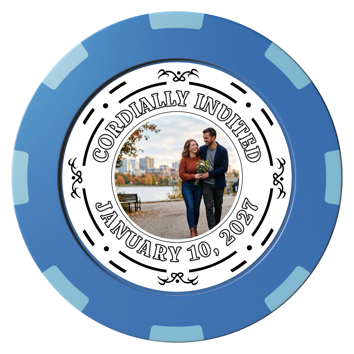 Save the Date Element Clay Poker Chips - Blue / 8 Spot (2 Tone) / 40mm - Front