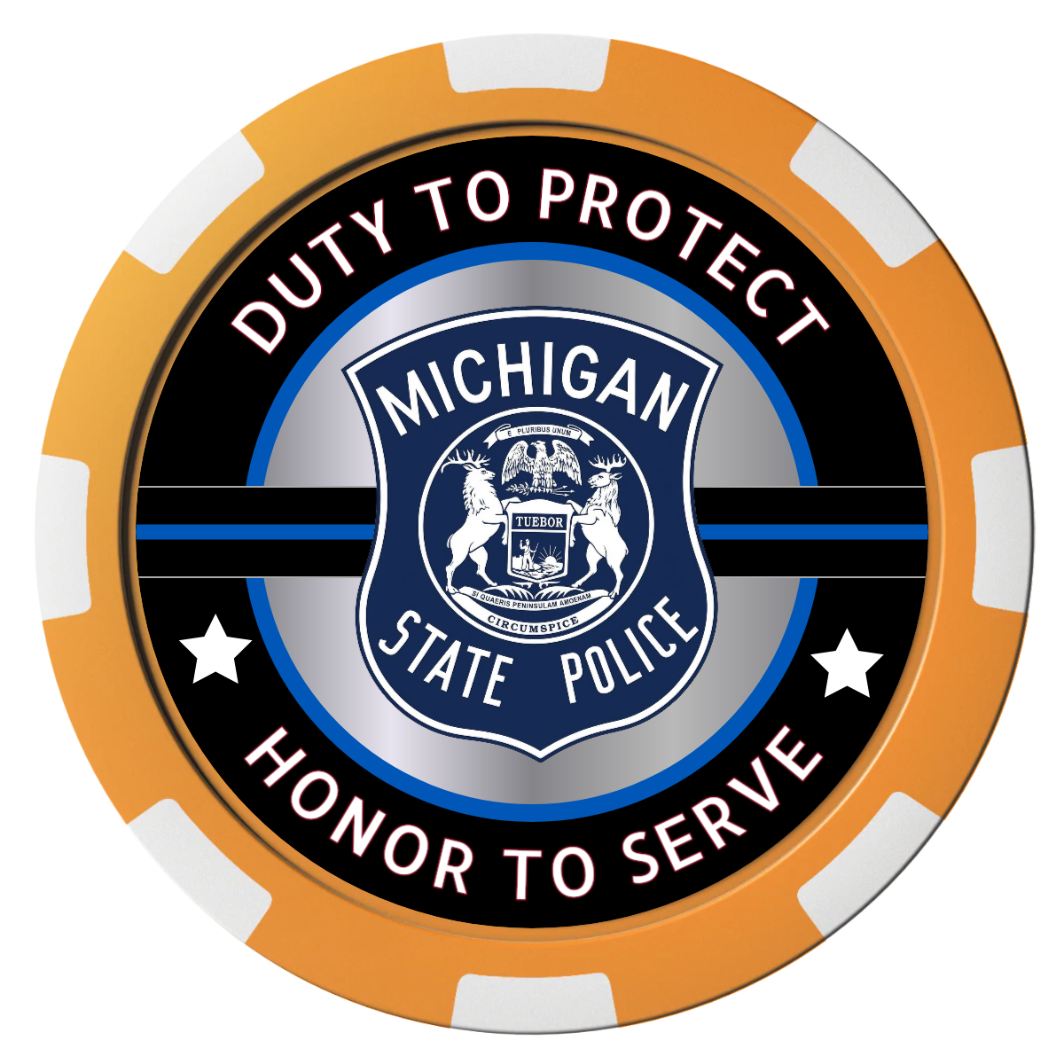 Police Department #01 Composite Poker Chips - Orange / 8 Spot - Front