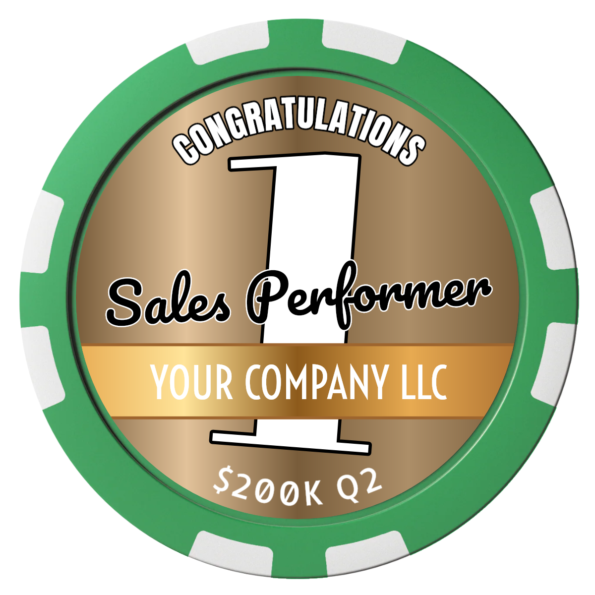 Top Sales Performer Composite Poker Chips - Green / 8 Stripe - Front