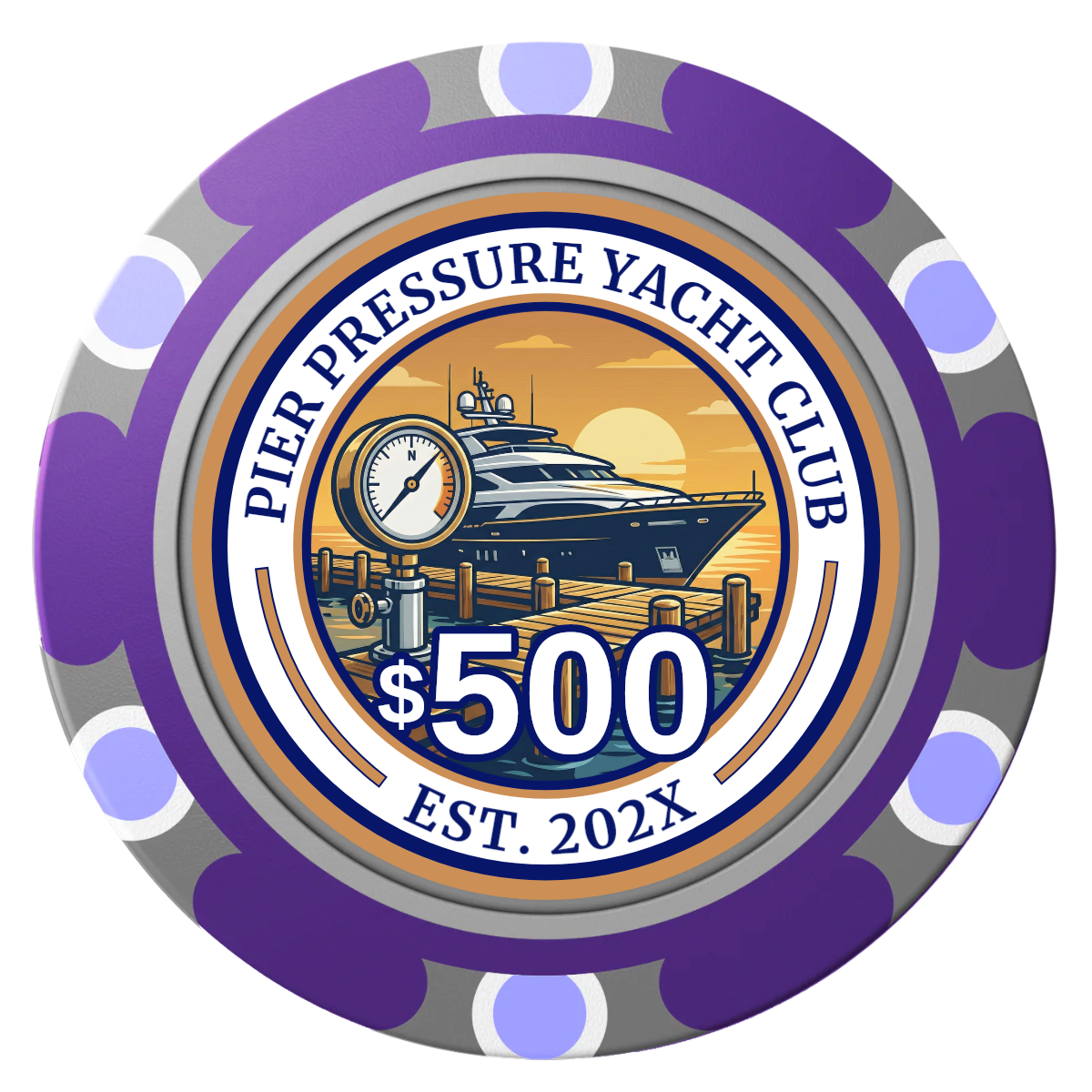 Anchor Down Card Room Clay Poker Chips - Purple / Monte Carlo / 40mm - Front