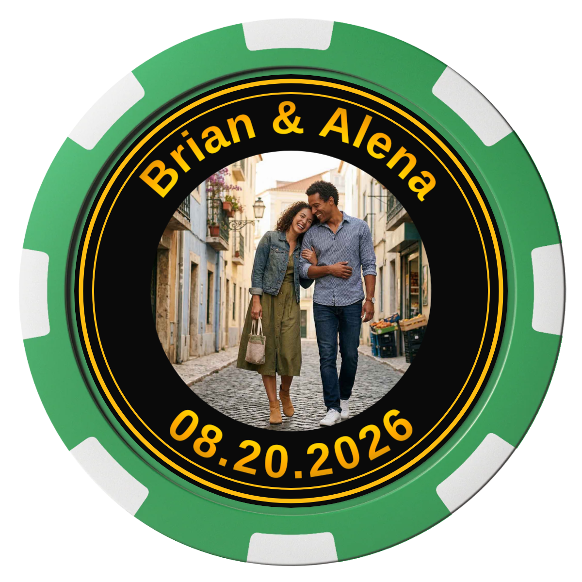 Save the Date Text Magnetic Composite Poker Chips - Green / 8 Spot - Back