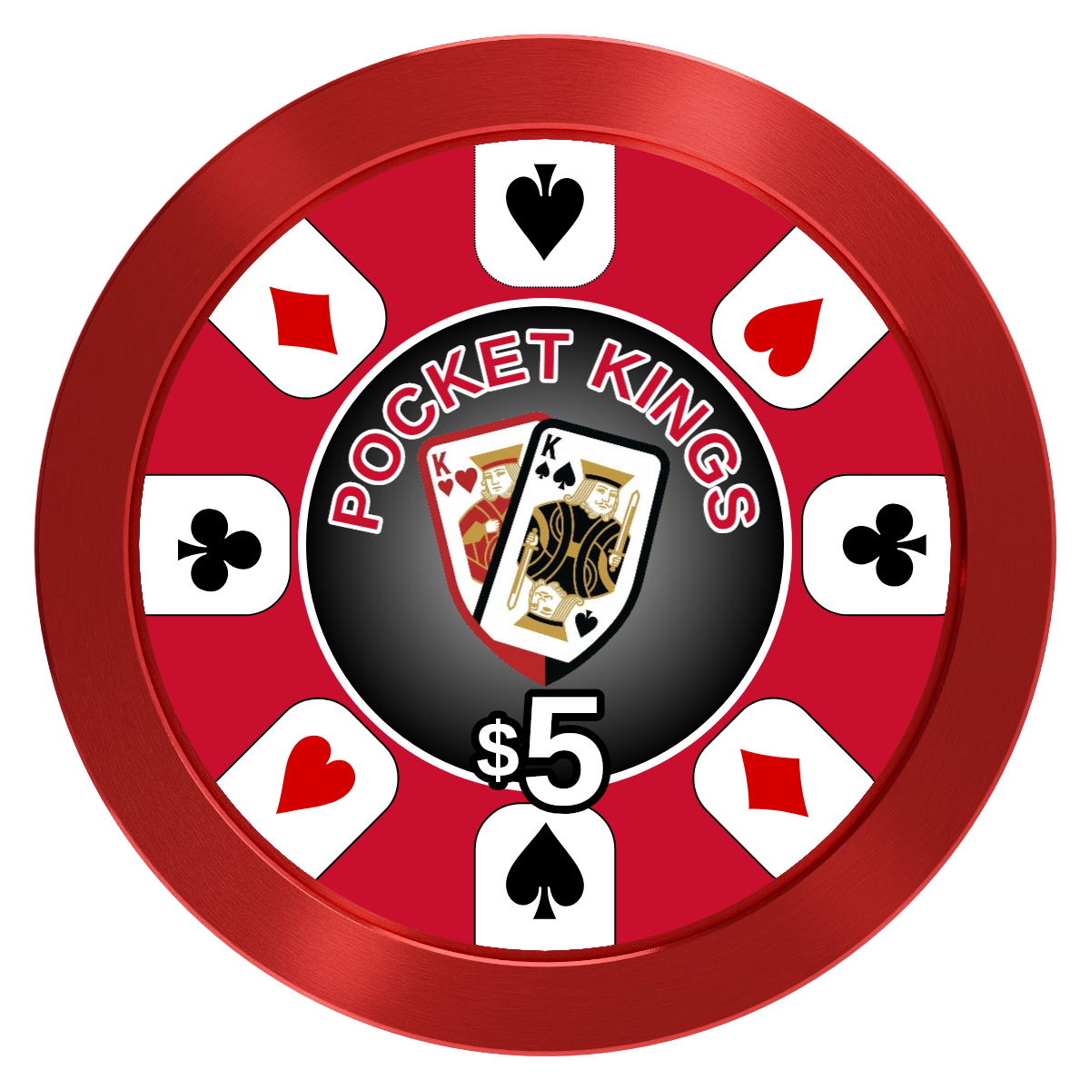 Pocket Kings Aluminum Poker Chips - Red - Front