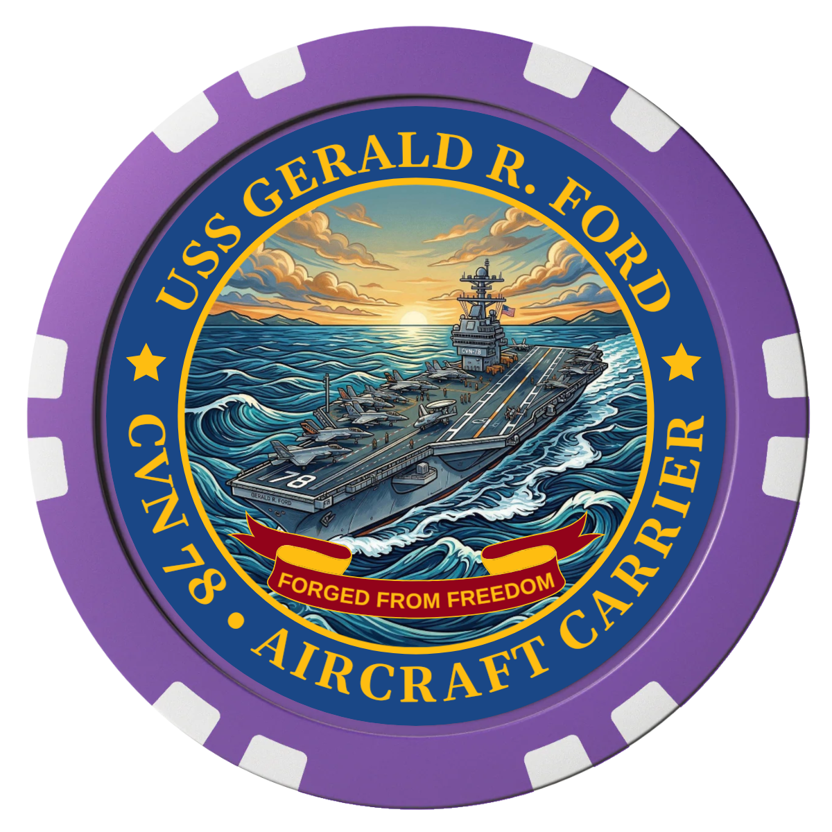 Navy USS Gerald Ford Composite Poker Chips - Purple / Double Stripe - Front