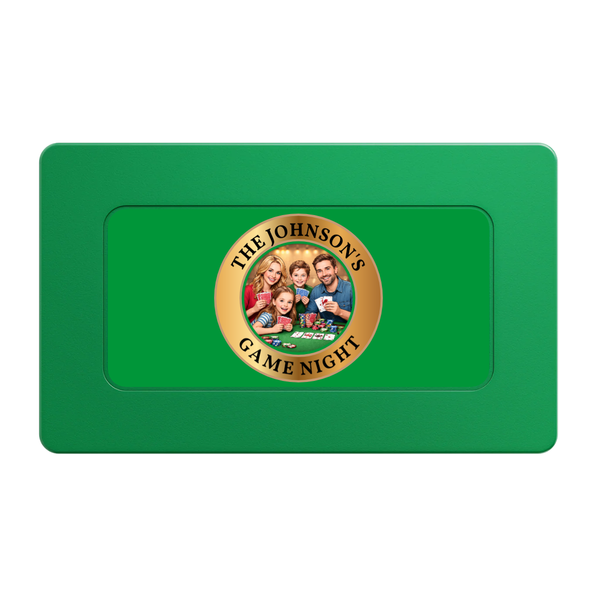 Family Game Night Rectangular Poker Chip Plaques - Green - Front