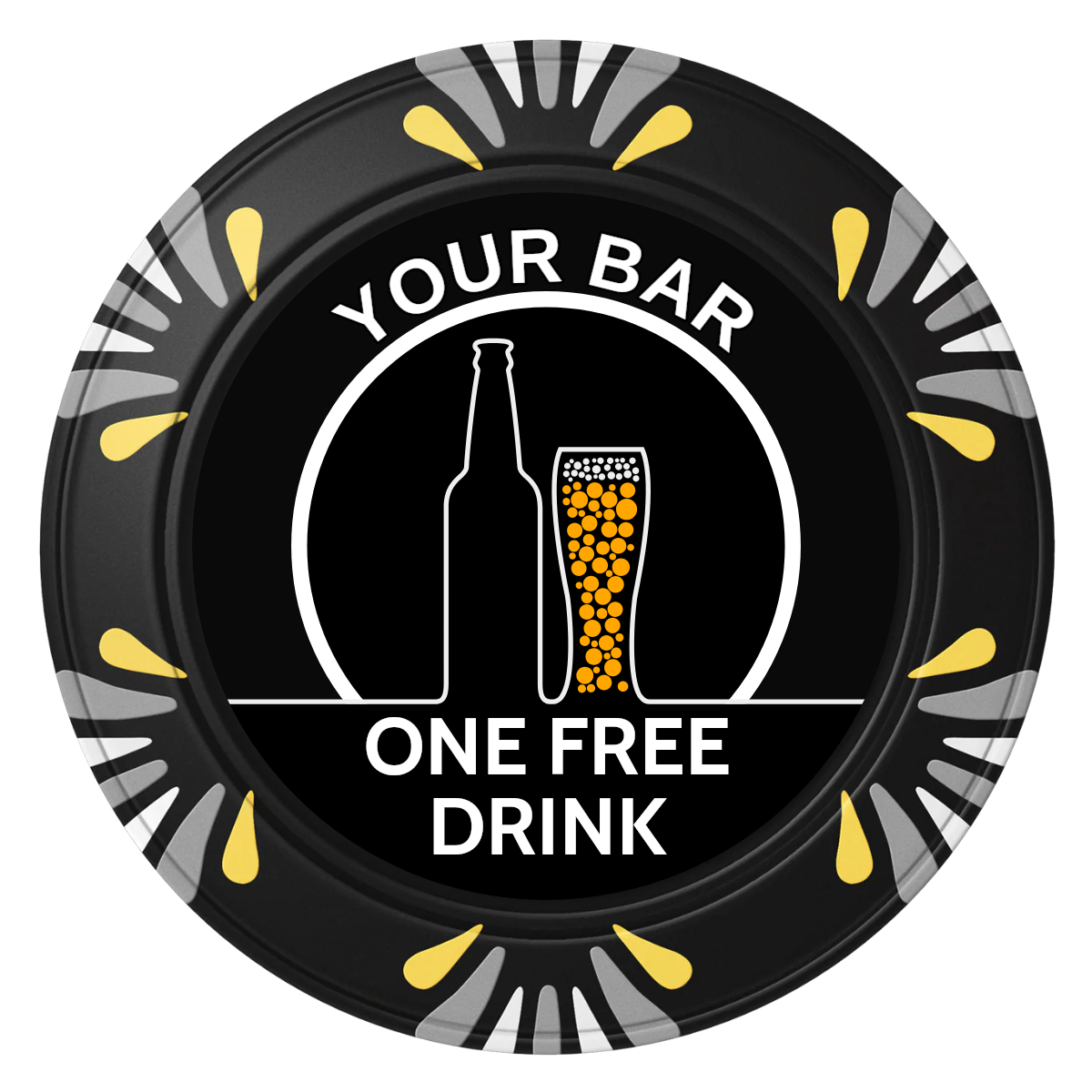 Beer and Glass Clay Poker Chips - Black / Macau / 40mm - Front