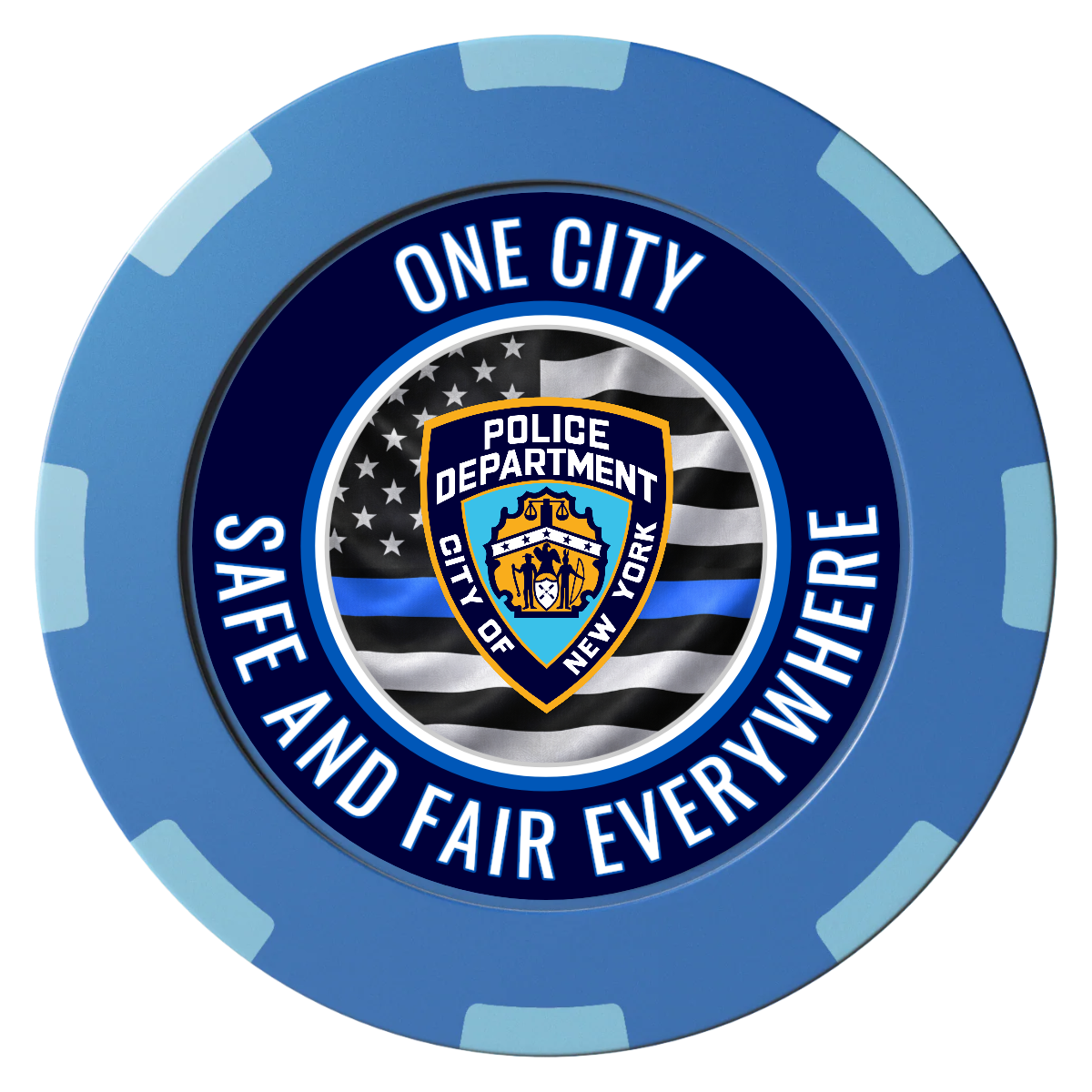 NYPD Safe and Fair Clay Poker Chips - Blue / 8 Spot (2 Tone) / 40mm - Back
