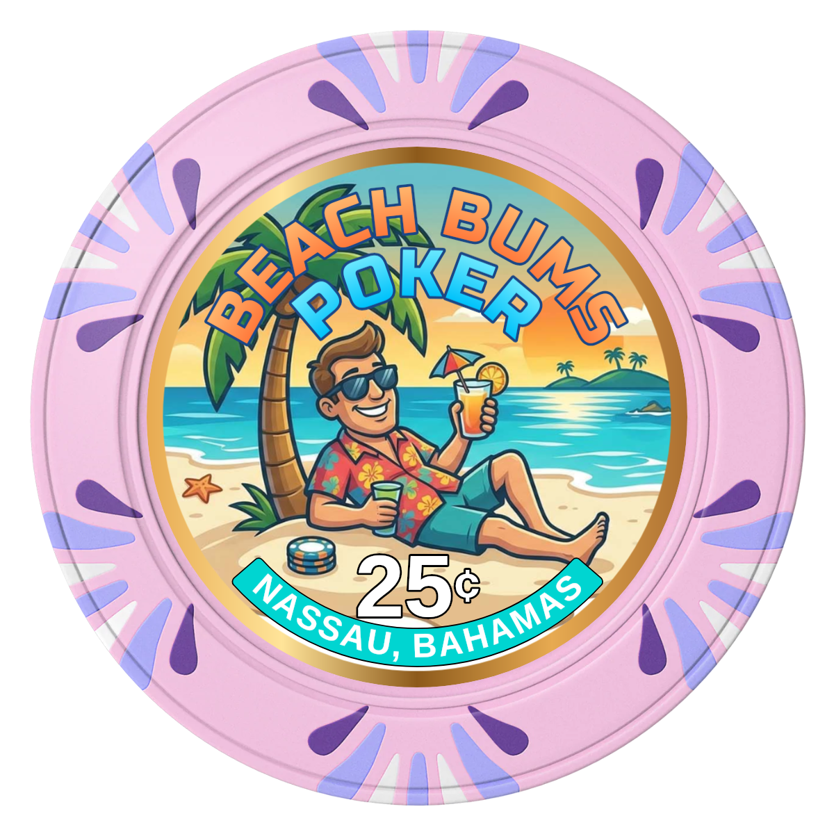 Sandy's Casino Clay Poker Chips - Pink / Macau / 40mm - Front