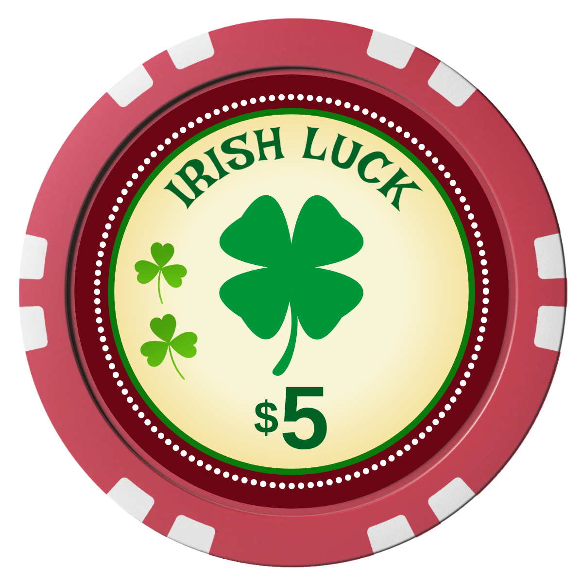 Irish Luck Composite Poker Chips - Red / Double Stripe - Front