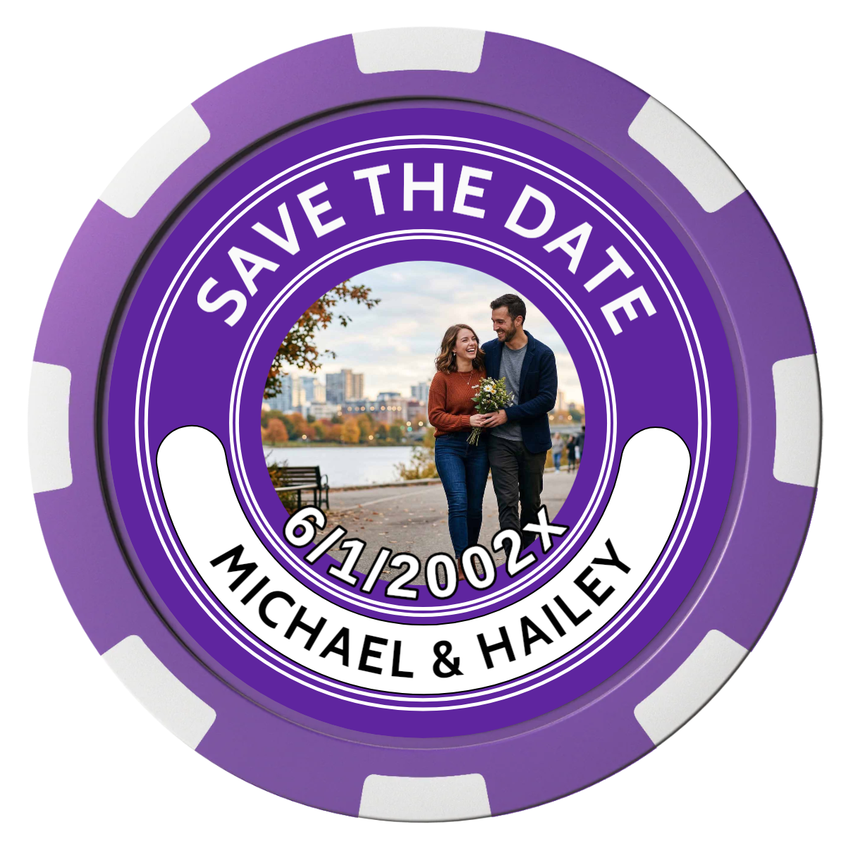 Save the Date Photo QR Code Composite Poker Chips - Purple / 8 Spot - Front
