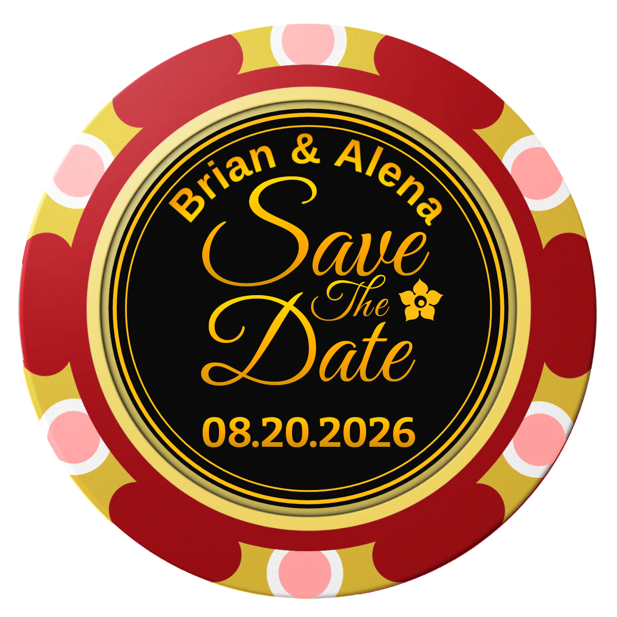 Save the Date Text Clay Poker Chips - Red / Monte Carlo / 40mm - Front