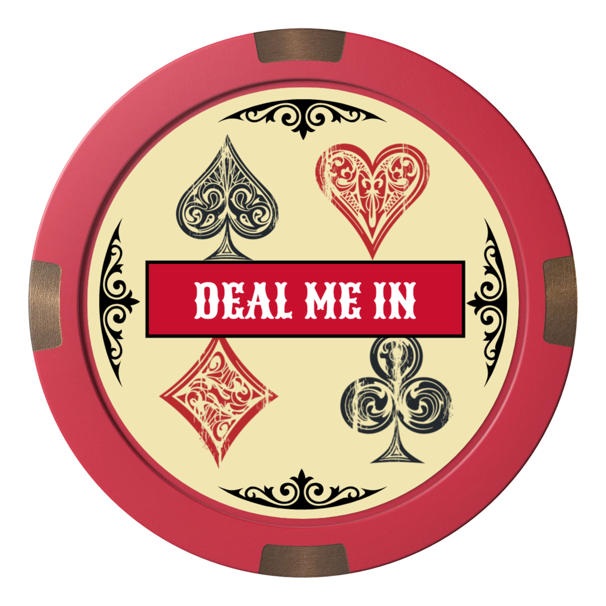 Vintage Four Suits Composite & Metal Hybrid Poker Card Protectors - Red - Front