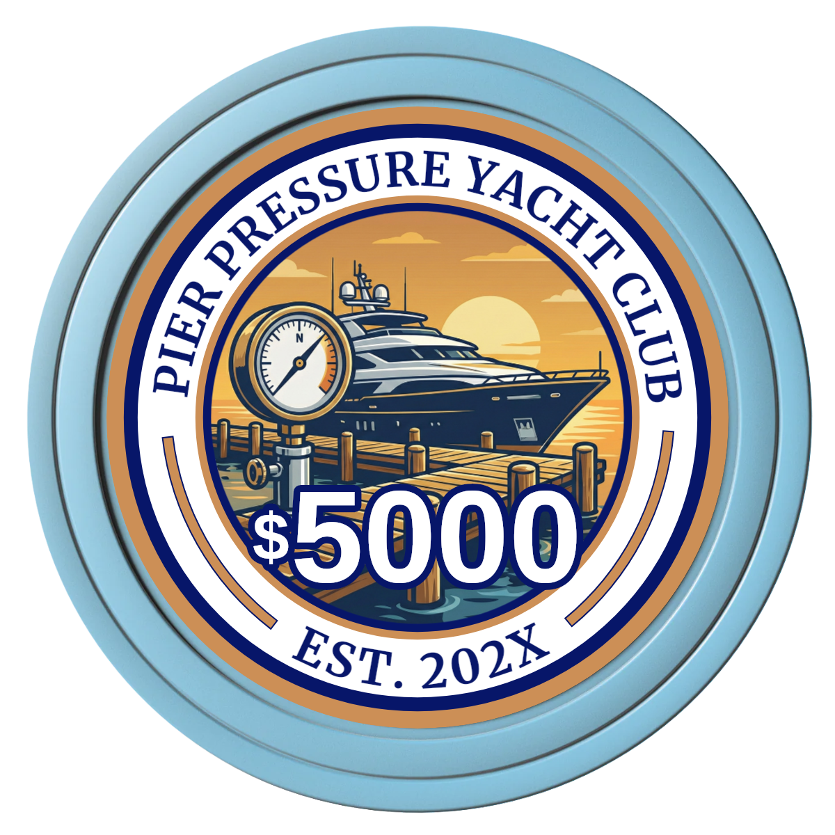 Anchor Down Card Room Composite Poker Chips - Light Blue / Solid - Front