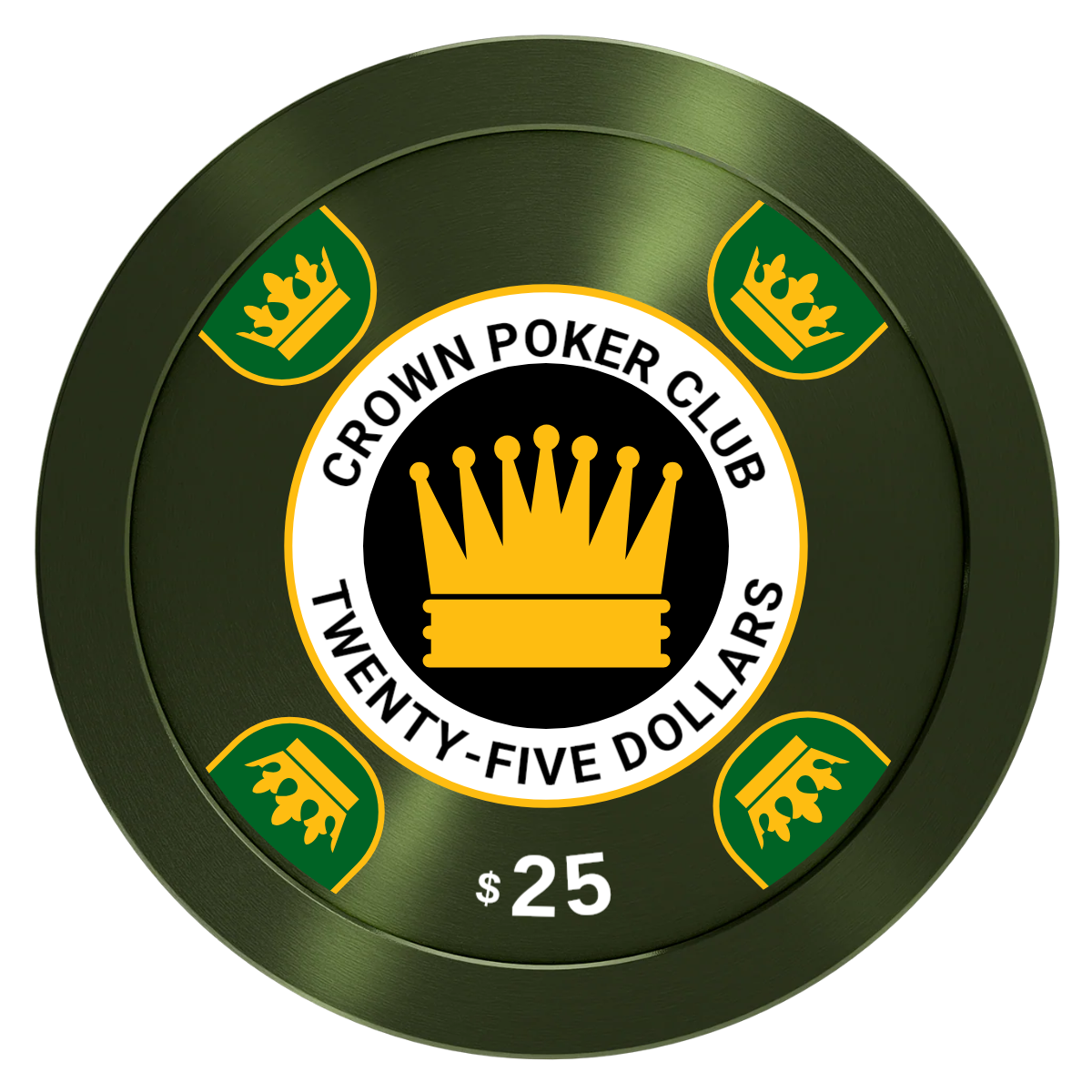 Crown Card Room Aluminum Poker Chips - Green - Front