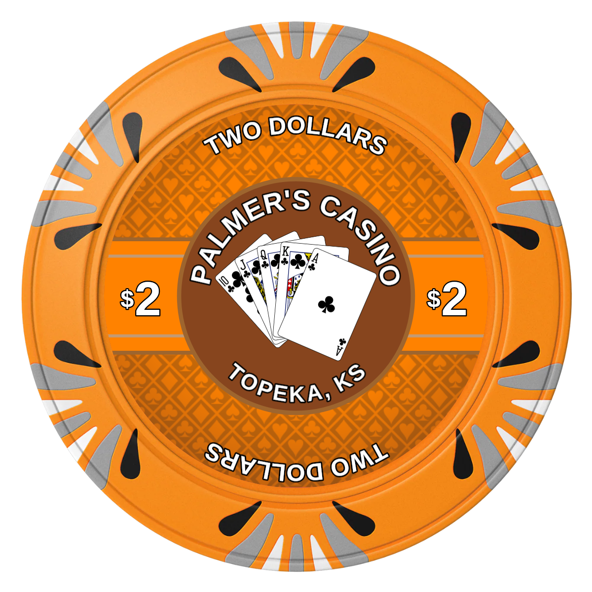 Palmer's Casino Clay Poker Chips - Orange / Macau / 40mm - Front