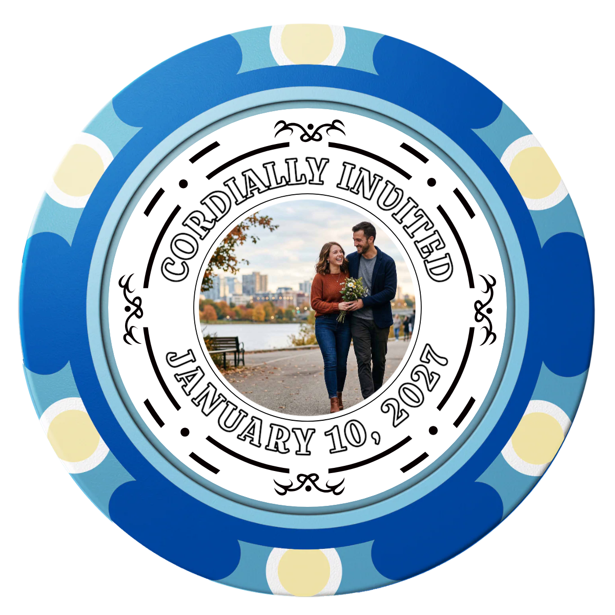 Save the Date Element Clay Poker Chips - Blue / Monte Carlo / 40mm - Front