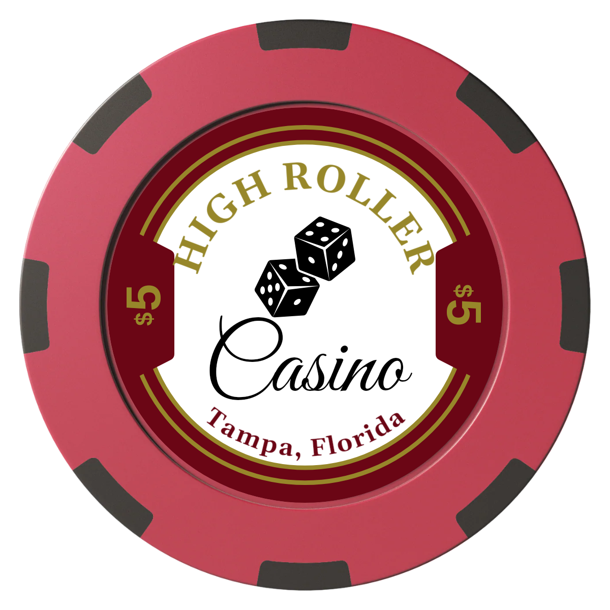 High Roller Casino Clay Poker Chips - Red / 8 Spot (2 Tone) / 40mm - Front