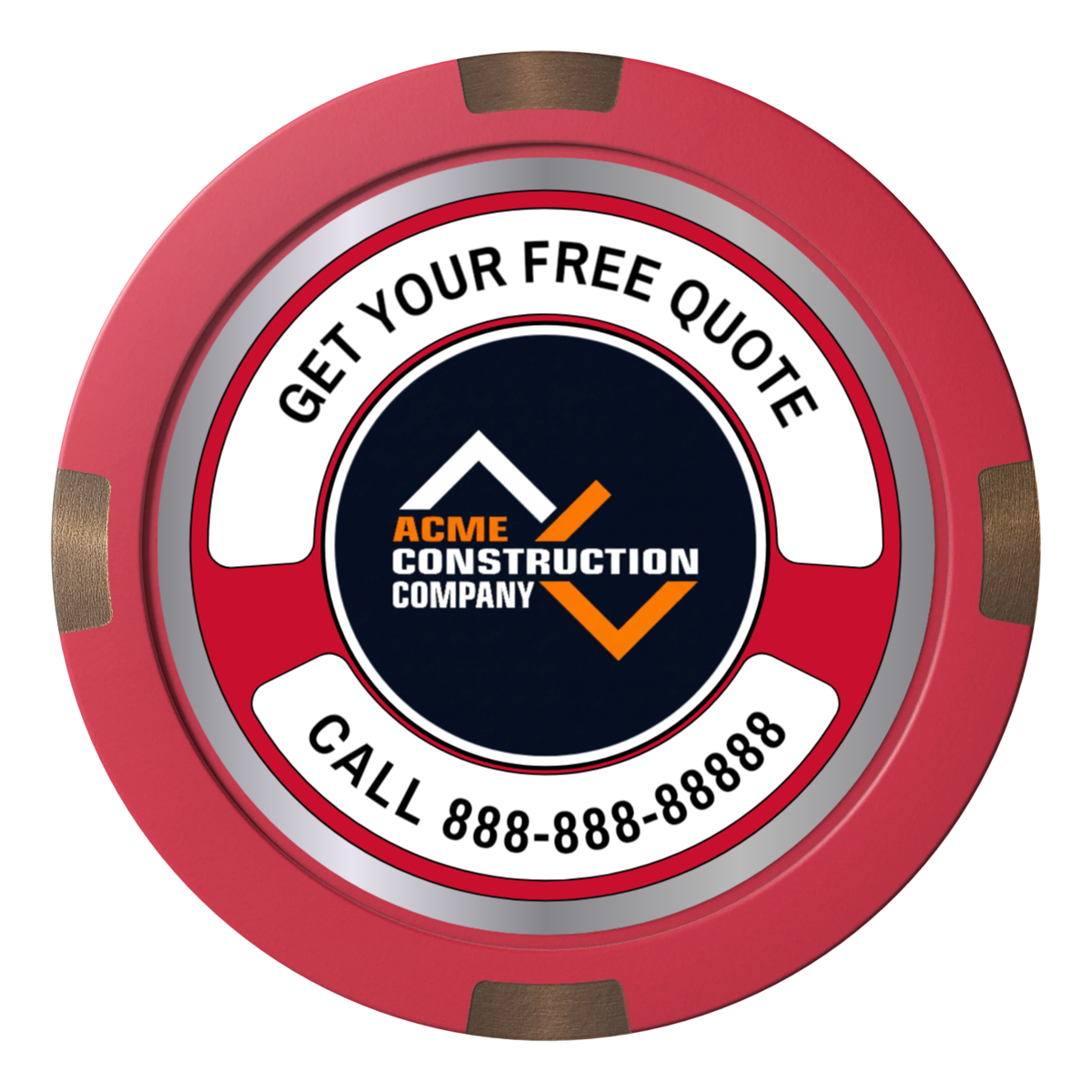 Acme Construction Composite & Metal Hybrid Poker Chips - Red - Back