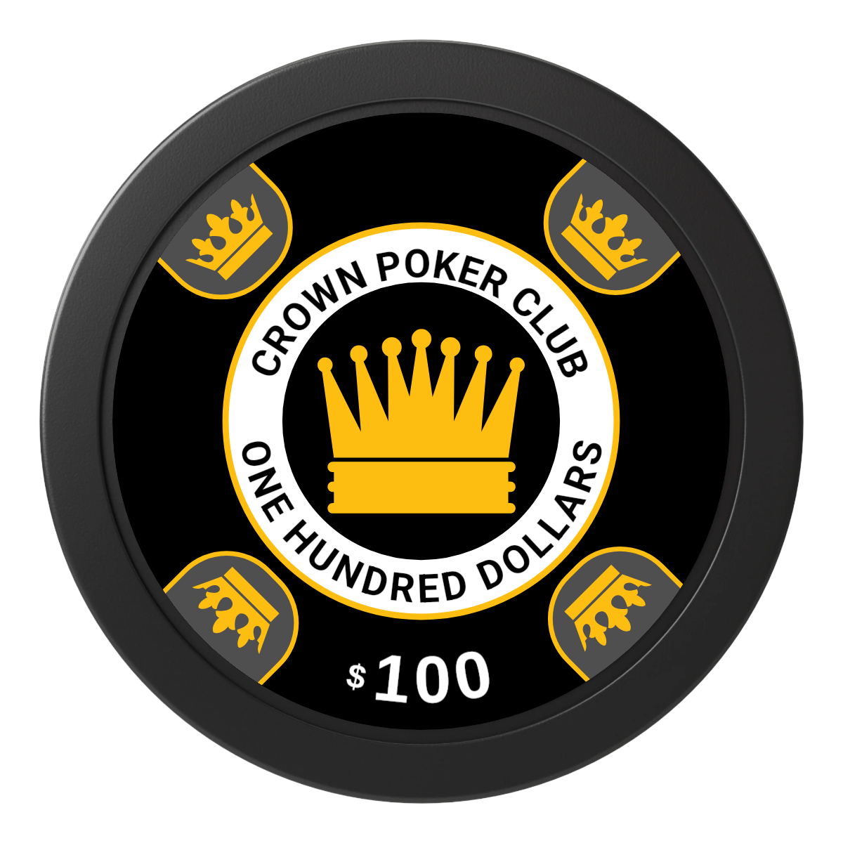Crown Card Room 2" Oversized Poker Chips - Black - Front
