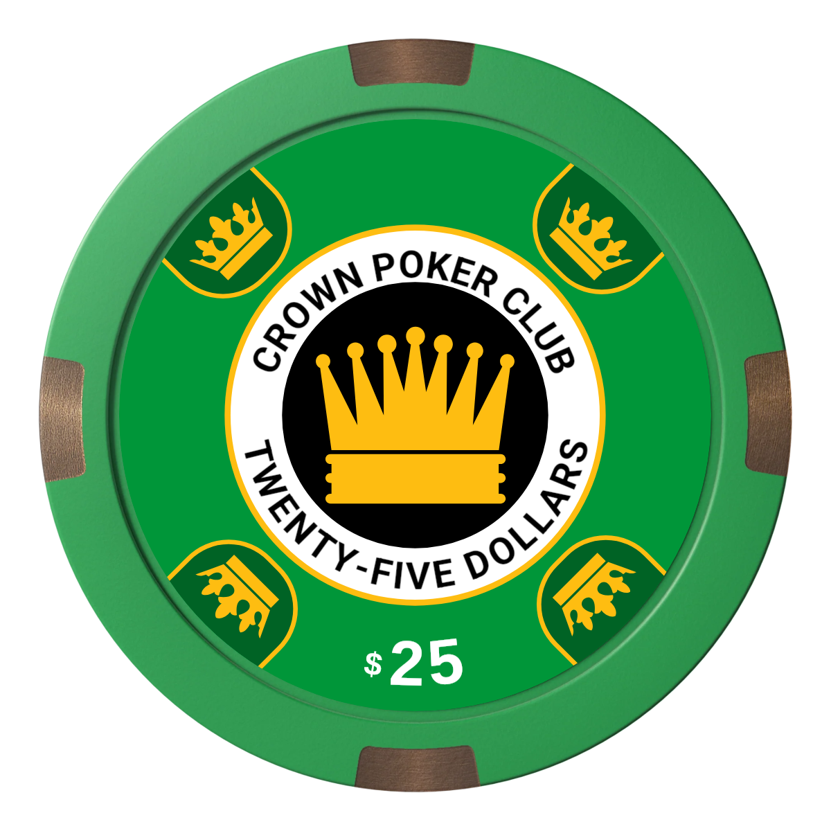 Crown Card Room Composite & Metal Hybrid Poker Chips - Green - Front