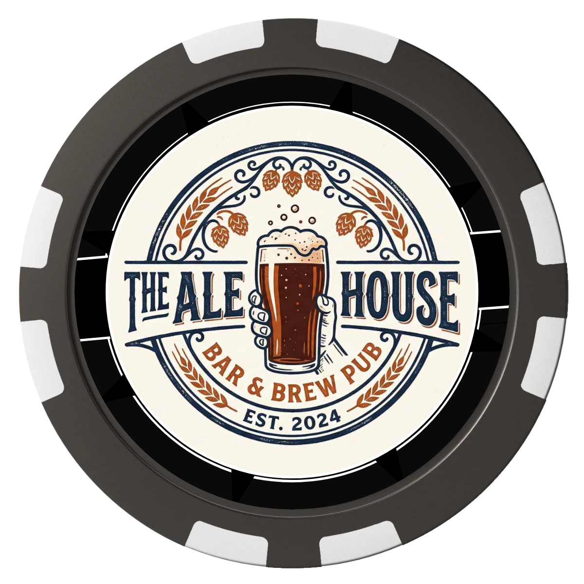 Free Beer Drink Composite Poker Chips - Black / 8 Stripe - Back