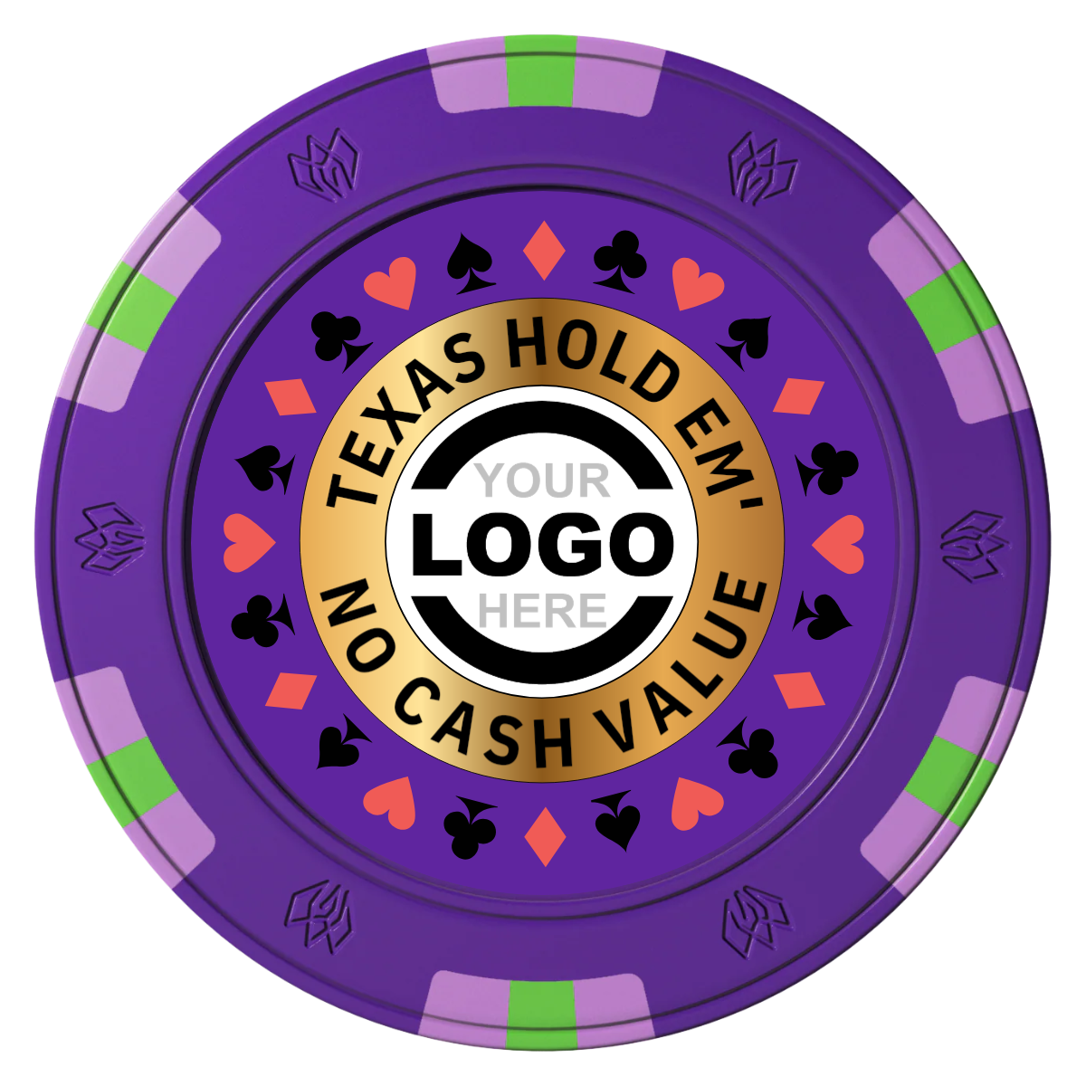 Texas Hold Em' Clay Poker Chips - Purple / 6 Spot Gem / 40mm - Front