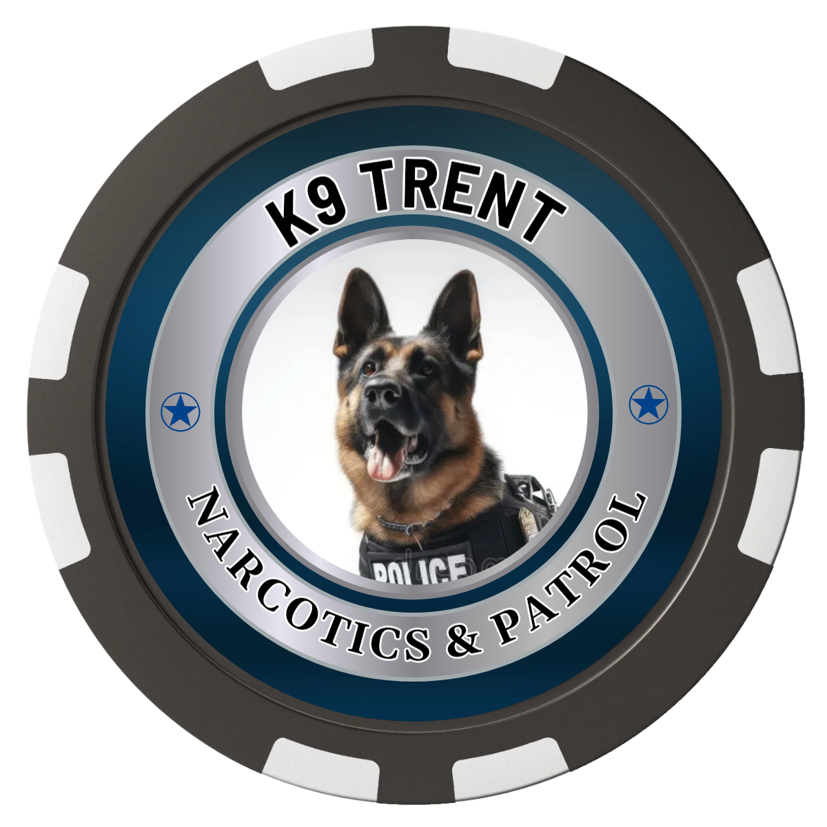K-9 Trent Composite Poker Chips - Black / 8 Stripe - Front